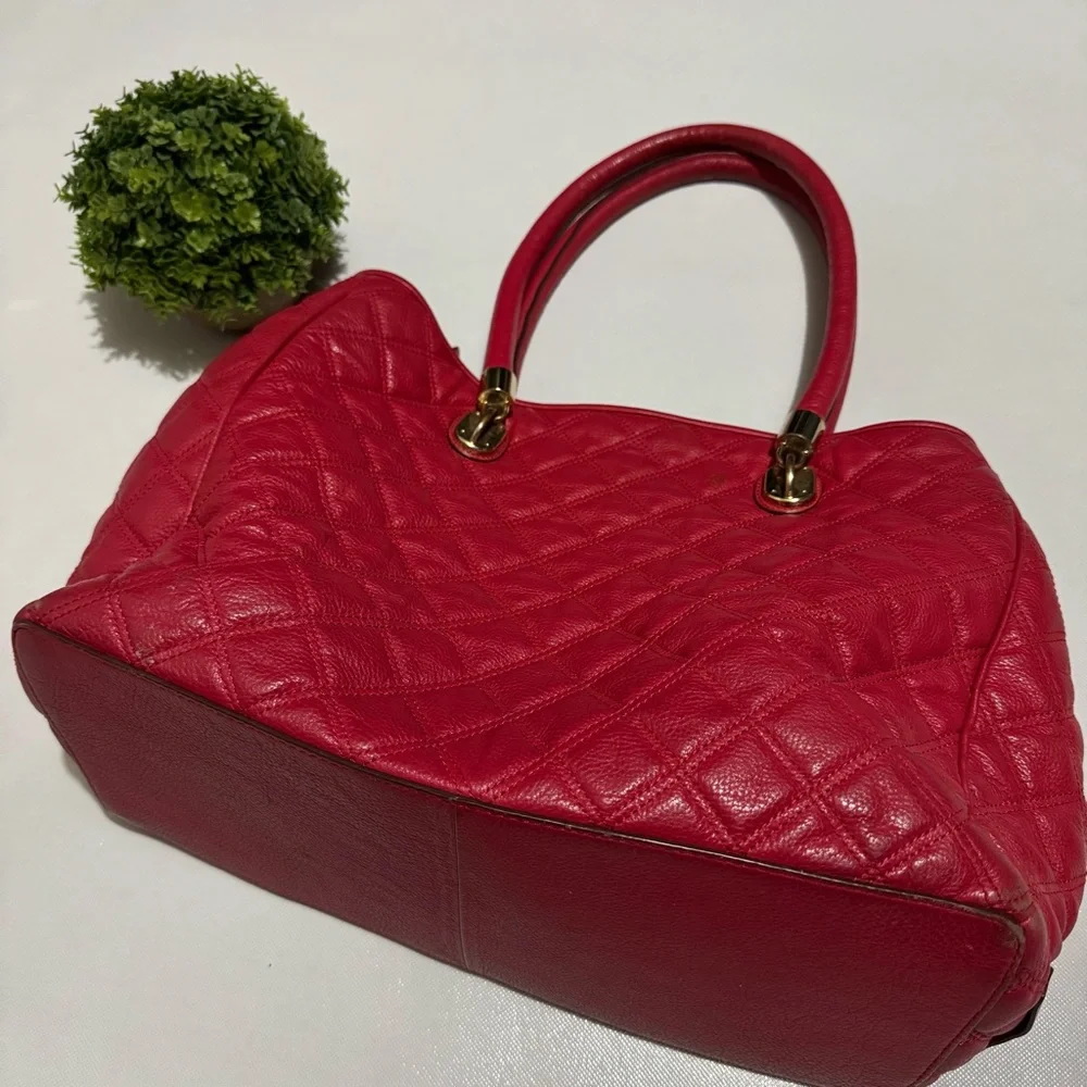 Cole Haan Red‎ Quilted Leather Satchel Bag Purse Classic Designer Old Money